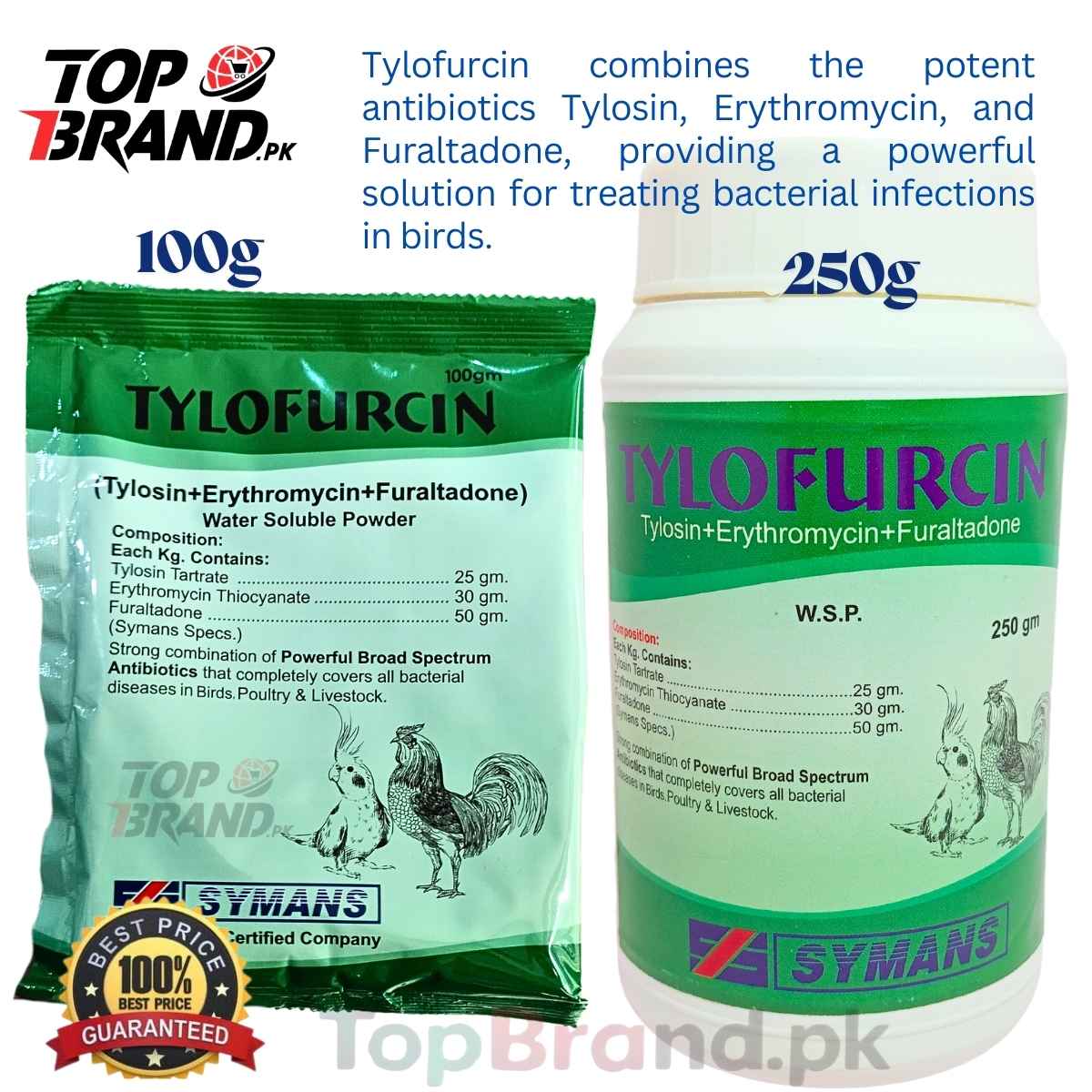 Symans Tylofurcin –  (Tylosin Tartrate + Erythromycin Thiocyanate + Furaltadone) for poultry and live stock