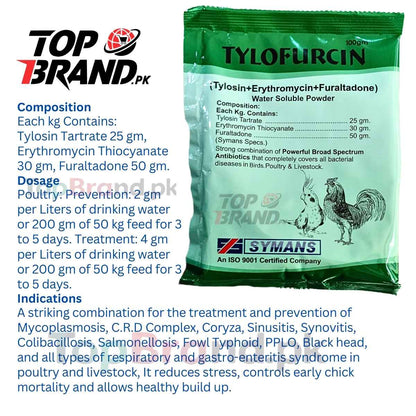 Symans Tylofurcin –  (Tylosin Tartrate + Erythromycin Thiocyanate + Furaltadone) for poultry and live stock