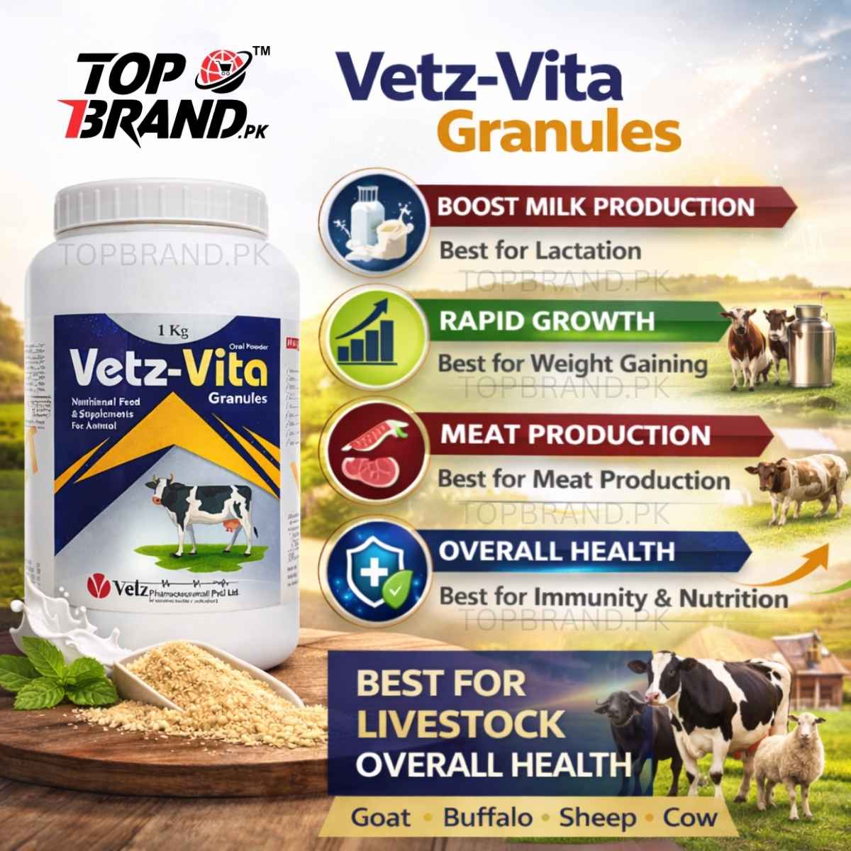 Vetz-Vita Granules (1kg) – Livestock Vitamin & Mineral Feed Supplement