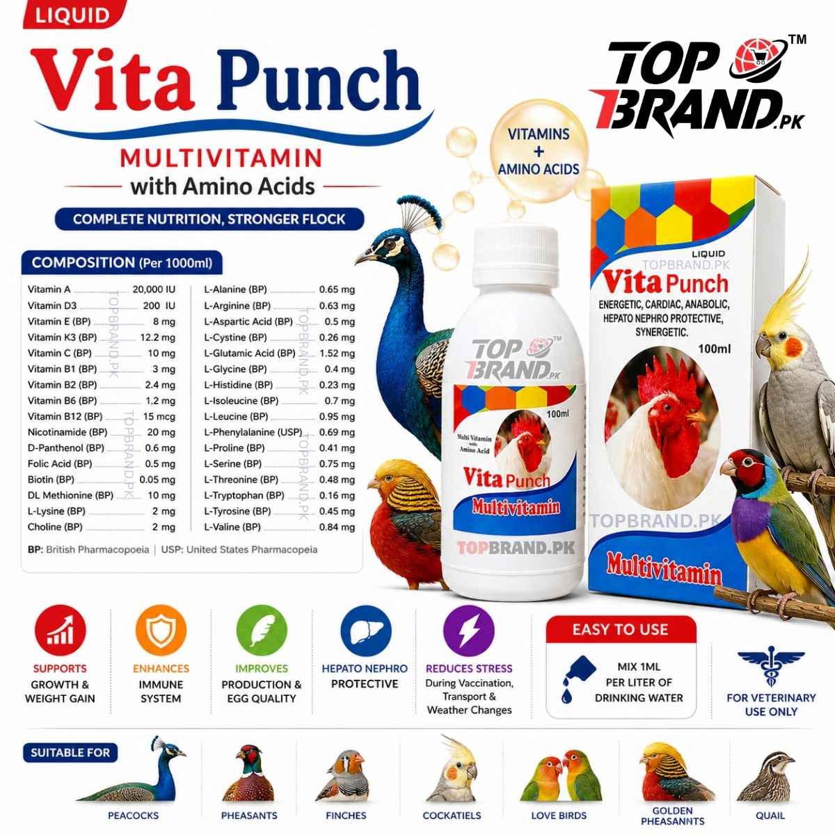 Vita Punch 100ml Poultry Multivitamin & Amino Acids for Birds