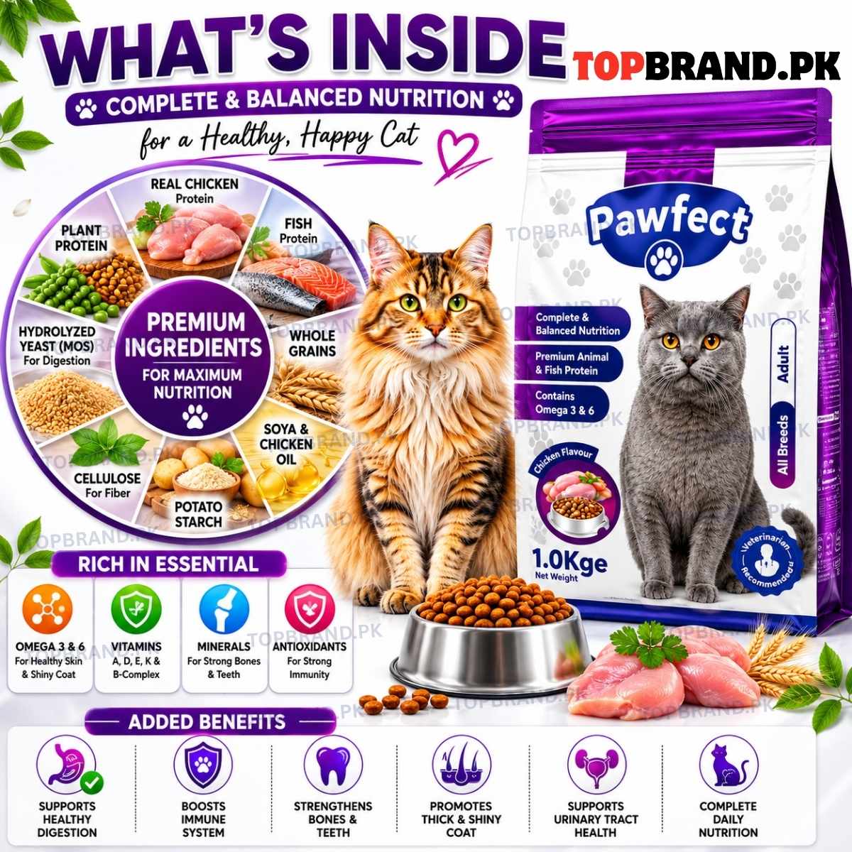 Pawfect Adult Cat Food 1kg – Chicken Flavour Complete & Balanced Nutrition